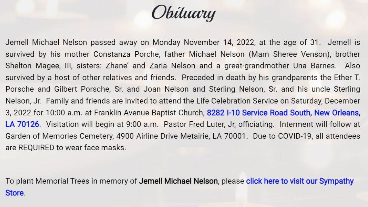 Jemell M. Nelson's obituary.