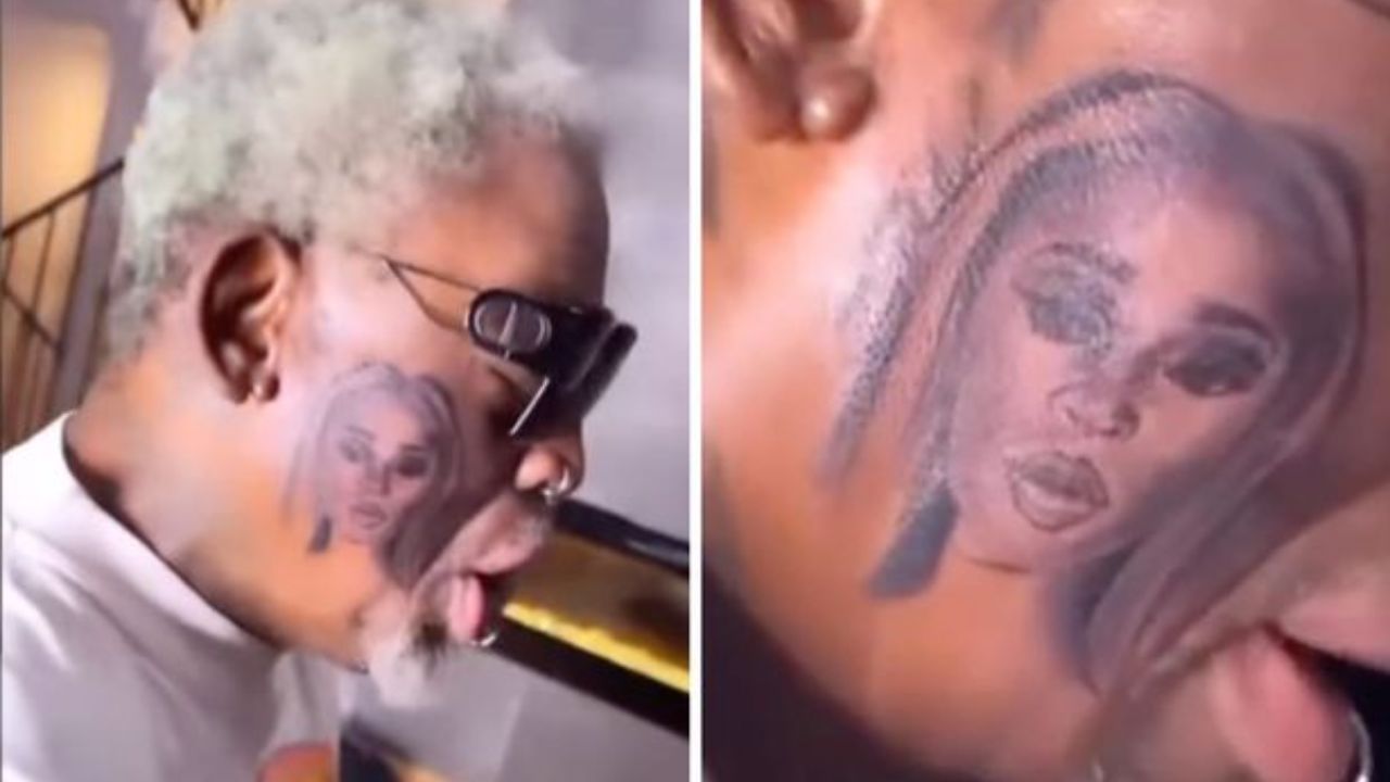 Dennis Rodman recently got the tattoo of his girlfriend, Yella Yella, on his face. blurred-reality.com