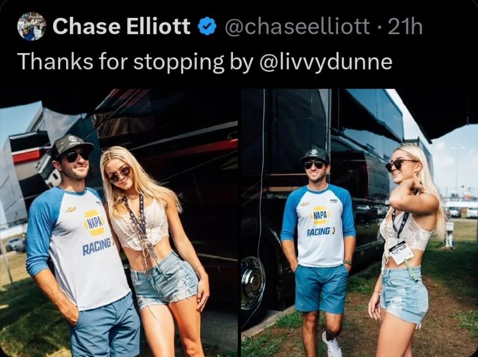 Chase Elliot's now-deleted tweet with Olivia Dunne. blurred-reality.com