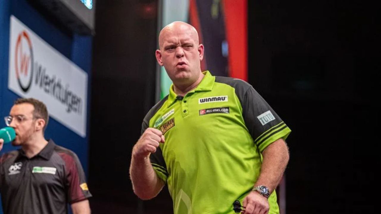 Michael van Gerwen has advanced to the second round of the 2023 European Championship. blurred-reality.com